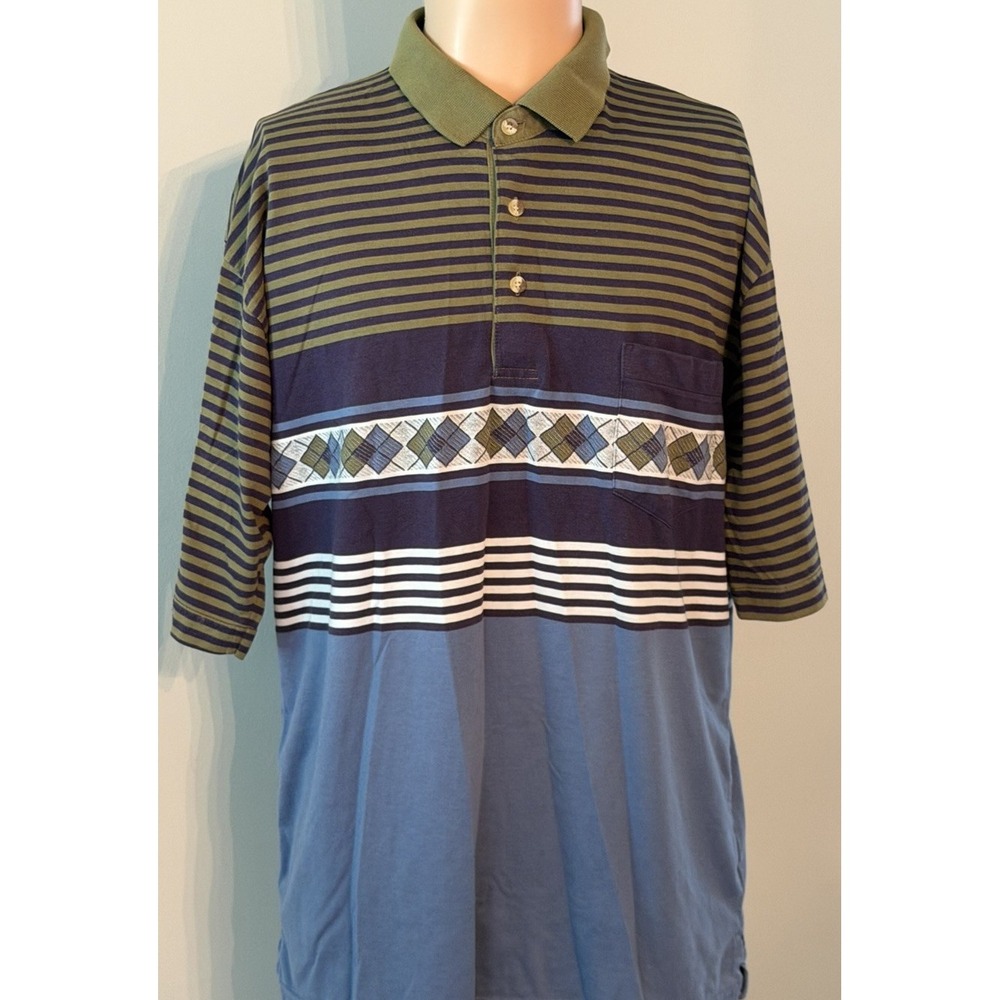 Grand Slam Golf Polo Striped And Argyle Pattern Men's Size Large